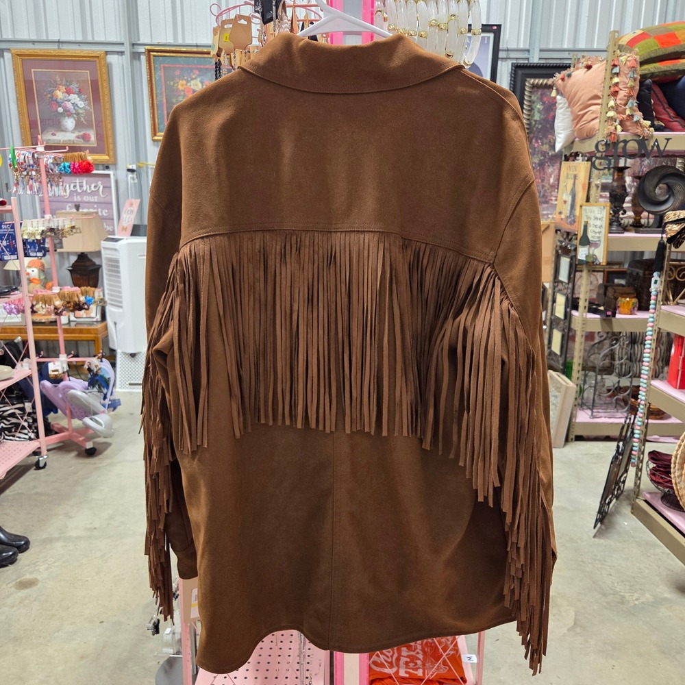 Levis Brown Faux Suede Fringe Western Jacket Womens Medium LW6RS998 New - Picture 2 of 8
